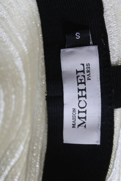 Maison Michel Womens Ribbon Logo Woven Wide Brim Hat White Size Small