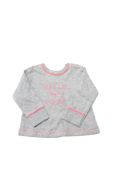 Bonpoint Girls Cotton Contrast Stitch Detail Tops Gray Size 3 Months