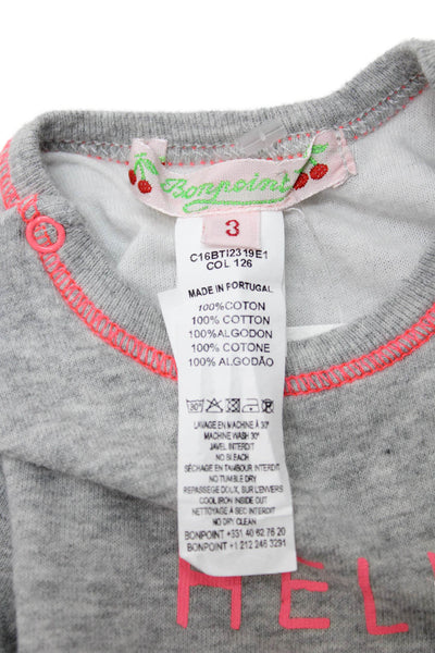 Bonpoint Girls Cotton Contrast Stitch Detail Tops Gray Size 3 Months