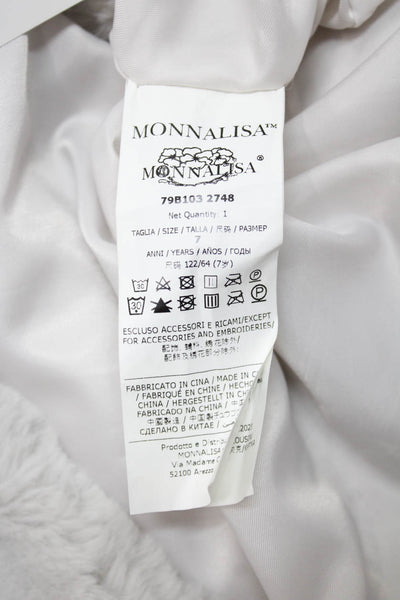 Monnalisa Girls Faux Cur Cropped Jacket Light Gray Size 7