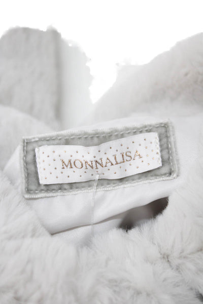 Monnalisa Girls Faux Cur Cropped Jacket Light Gray Size 7