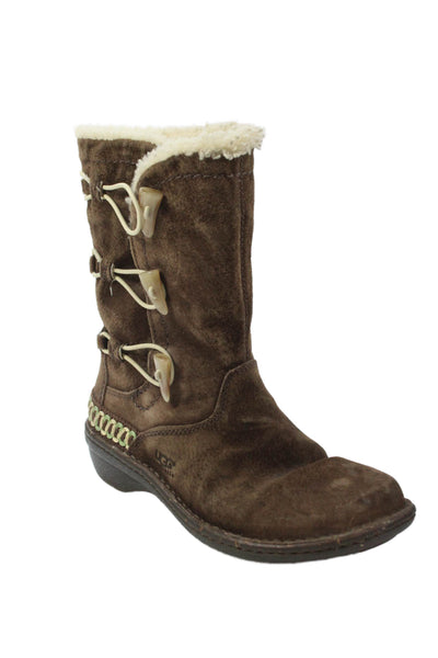 Ugg Womens Suede Shearling Lined Stitching Detail Brown Size 7