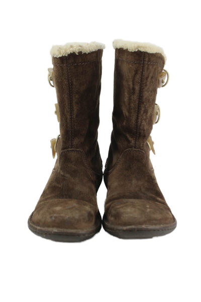 Ugg Womens Suede Shearling Lined Stitching Detail Brown Size 7