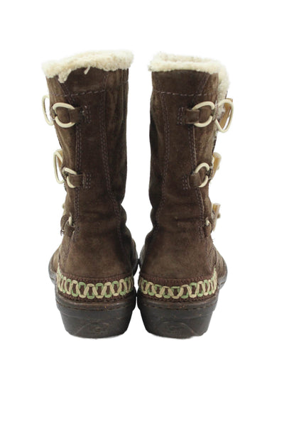 Ugg Womens Suede Shearling Lined Stitching Detail Brown Size 7