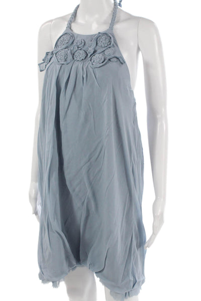 BCBGMAXAZRIA Women Silk Blue Halter Sundress Short Sleeveless Tie Size 10