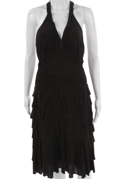 BCBGMAXAZRIA Womens Fit and Flare Halter Sleeveless Brown Dress Tie Size S