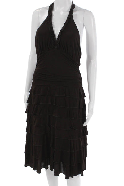 BCBGMAXAZRIA Womens Fit and Flare Halter Sleeveless Brown Dress Tie Size S