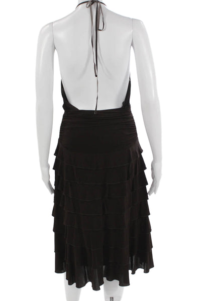 BCBGMAXAZRIA Womens Fit and Flare Halter Sleeveless Brown Dress Tie Size S
