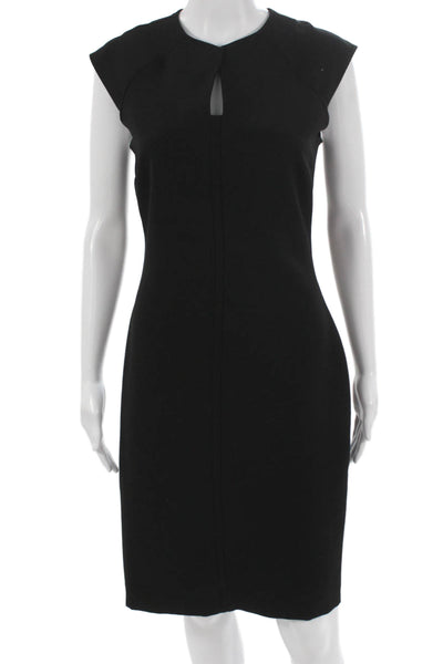 Zara Womens Black Sheath Dress Short Sleeve Round Neck Mid Calf Zip Size S