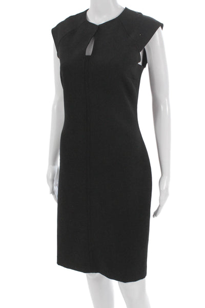 Zara Womens Black Sheath Dress Short Sleeve Round Neck Mid Calf Zip Size S