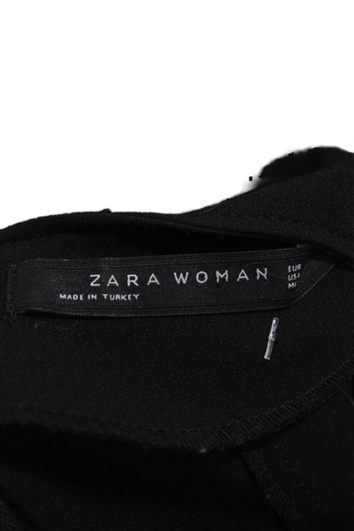 Zara Womens Black Sheath Dress Short Sleeve Round Neck Mid Calf Zip Size S