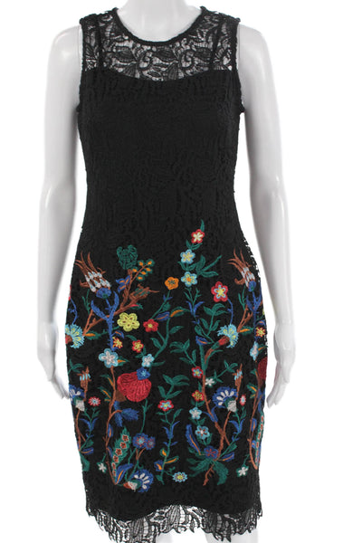 Calvin Klein Womens Sheath Dress Black Floral Sleeveless Mid Calf Size 4