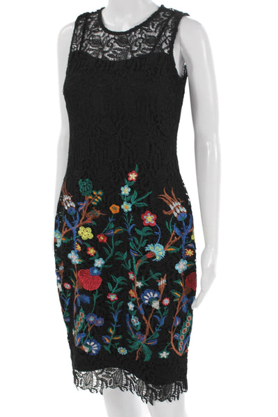 Calvin Klein Womens Sheath Dress Black Floral Sleeveless Mid Calf Size 4