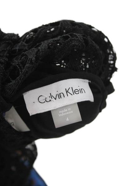 Calvin Klein Womens Sheath Dress Black Floral Sleeveless Mid Calf Size 4