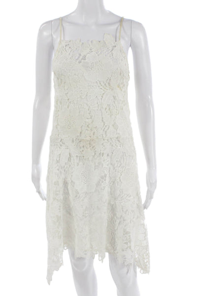 Zara Womens Shift Dress White Floral Square Neck Sleeveless Short Size XS