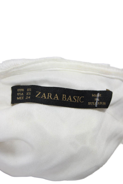 Zara Womens Shift Dress White Floral Square Neck Sleeveless Short Size XS