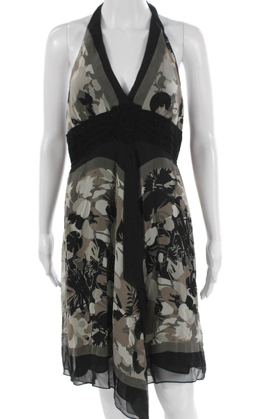 BCBGMAXAZRIA Women Silk Multicolor Halter Sundress Mid-Calf Zip Size 12