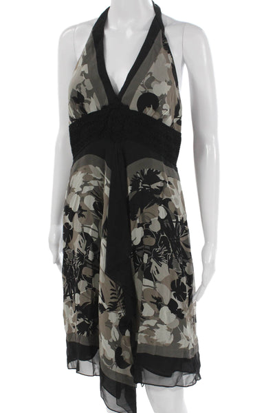 BCBGMAXAZRIA Women Silk Multicolor Halter Sundress Mid-Calf Zip Size 12
