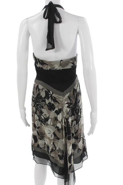 BCBGMAXAZRIA Women Silk Multicolor Halter Sundress Mid-Calf Zip Size 12