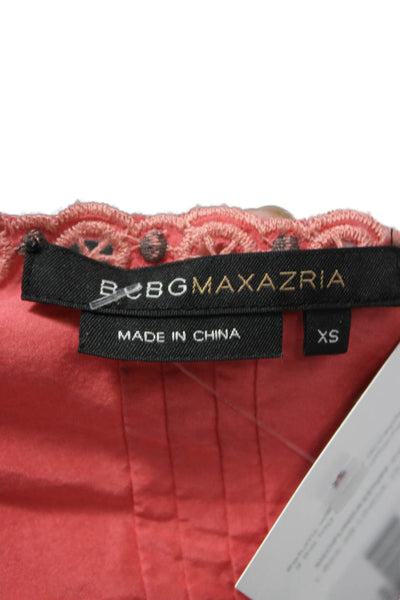 BCBGMAXAZRIA Women Silk Geometric V-Neck Long Sleeve Tunic Red Size XS