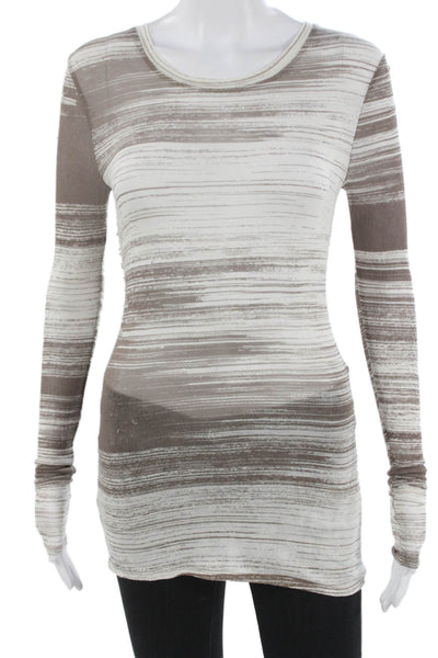 BCBGMAXAZRIA Womens Tunic White Striped Modal Long Sleeve Round Neck Size XS
