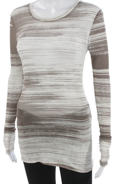 BCBGMAXAZRIA Womens Tunic White Striped Modal Long Sleeve Round Neck Size XS