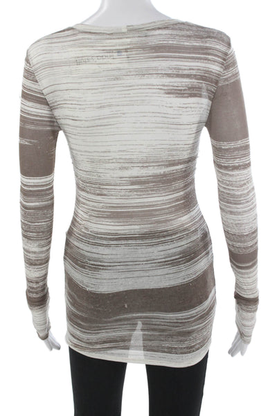 BCBGMAXAZRIA Womens Tunic White Striped Modal Long Sleeve Round Neck Size XS