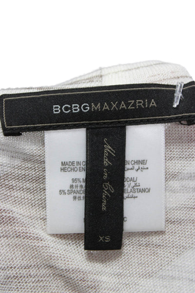 BCBGMAXAZRIA Womens Tunic White Striped Modal Long Sleeve Round Neck Size XS