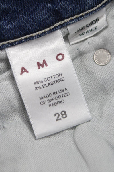 Amo Womens Cropped High Rise Blue Cotton Jeans Size 28