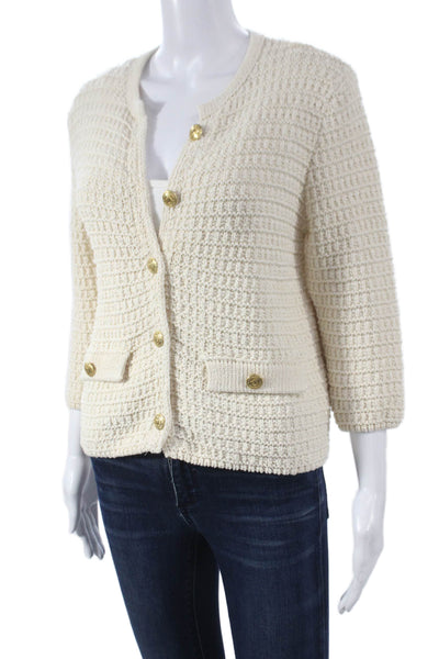 Zara Womens Cardigan Ivory Round Neck 3/4 Sleeve Cotton Size M