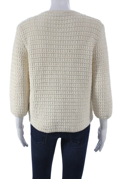 Zara Womens Cardigan Ivory Round Neck 3/4 Sleeve Cotton Size M
