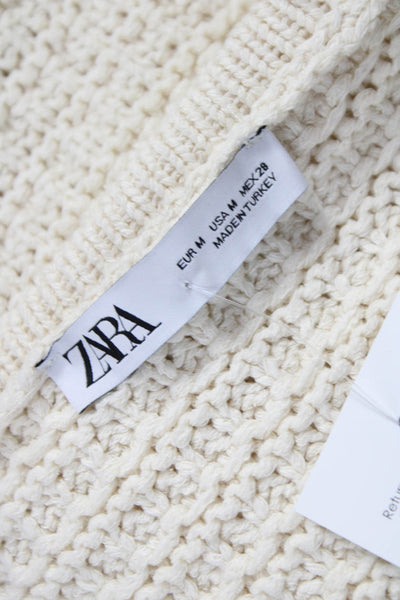 Zara Womens Cardigan Ivory Round Neck 3/4 Sleeve Cotton Size M
