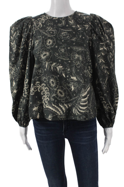Ulla Johnson Women Black Cotton Paisley Blouse Long Sleeve Size 6