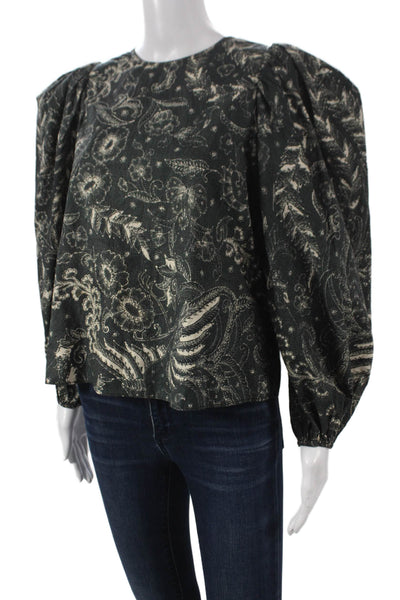 Ulla Johnson Women Black Cotton Paisley Blouse Long Sleeve Size 6