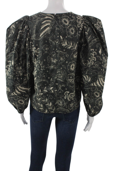 Ulla Johnson Women Black Cotton Paisley Blouse Long Sleeve Size 6