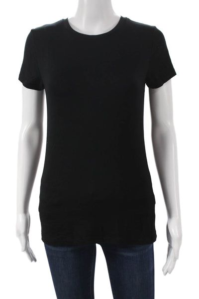 L'Agence Womens Basic Short Sleeve T Shirt Black Rayon Spandex Size M