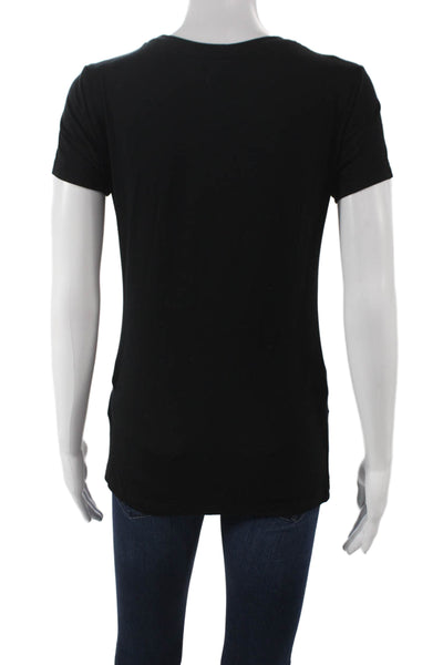 L'Agence Womens Basic Short Sleeve T Shirt Black Rayon Spandex Size M