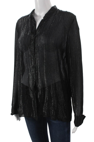 RtA Womens Silk Striped Collared Button-Up Long Sleeve Black Size M