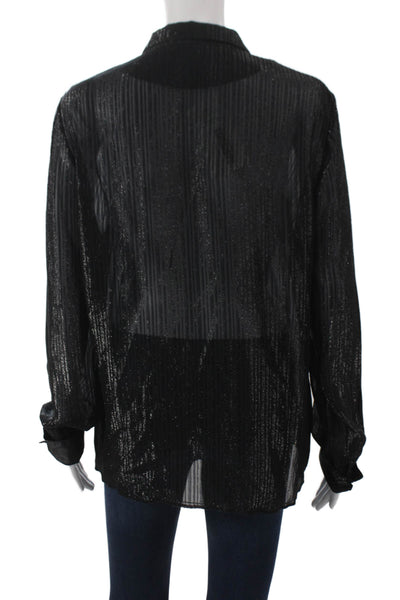 RtA Womens Silk Striped Collared Button-Up Long Sleeve Black Size M