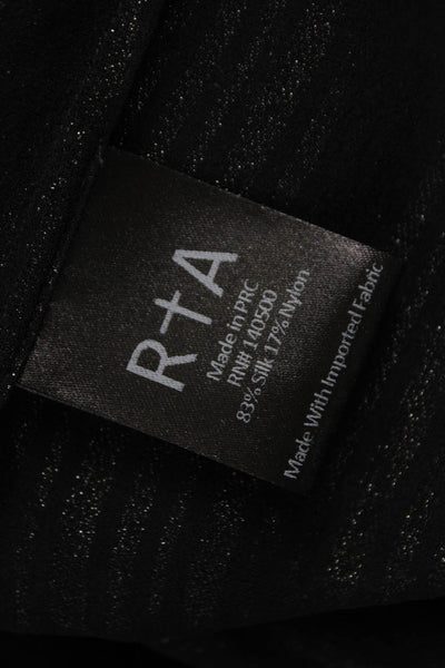 RtA Womens Silk Striped Collared Button-Up Long Sleeve Black Size M