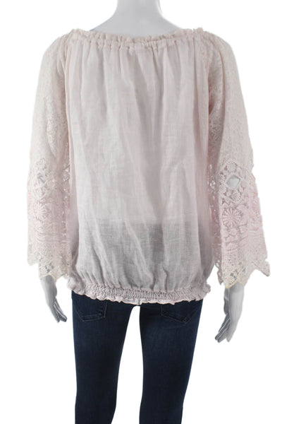 Temptation Women Pink Off Shoulder Geometric Cotton Blouse 3/4 Sleeve Size L
