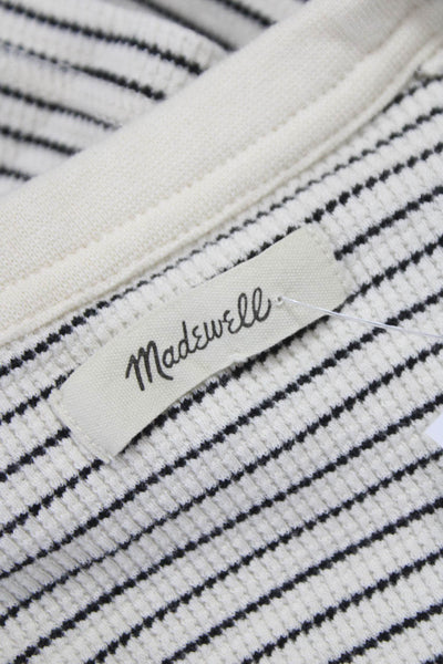 Madewell Women Basic Ivory Striped V-Neck Cotton Short Sleeve T-Shirt Size S