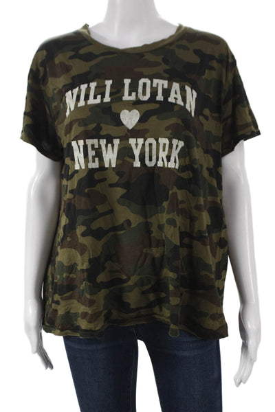 Nili Lotan Womens Multicolor Camouflage Cotton Basic T-Shirt Crew Neck Size M