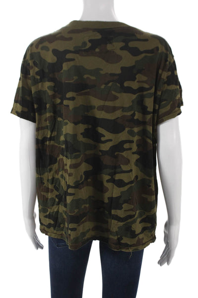 Nili Lotan Womens Multicolor Camouflage Cotton Basic T-Shirt Crew Neck Size M