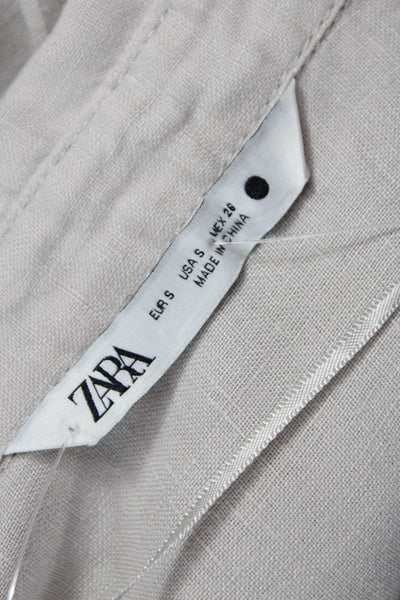 Zara Women Basic Button-Up Linen Collared 3/4 Sleeve Beige Size S
