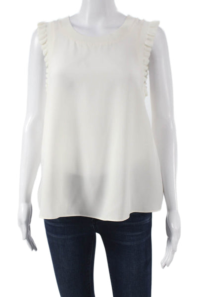 Cinq A Sept Womens Basic Silk Sleeveless Round Neck Blouse Ivory Size M