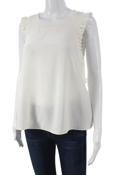 Cinq A Sept Womens Basic Silk Sleeveless Round Neck Blouse Ivory Size M