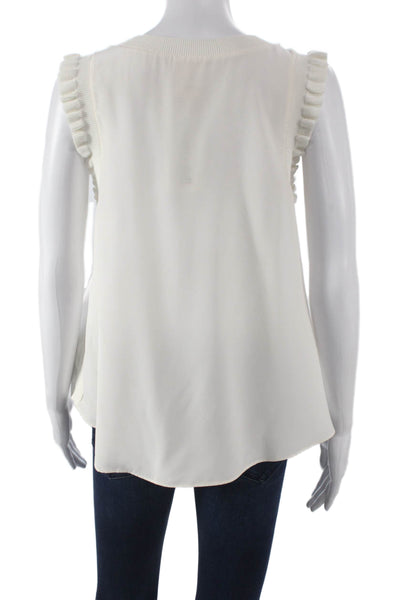 Cinq A Sept Womens Basic Silk Sleeveless Round Neck Blouse Ivory Size M