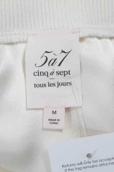 Cinq A Sept Womens Basic Silk Sleeveless Round Neck Blouse Ivory Size M