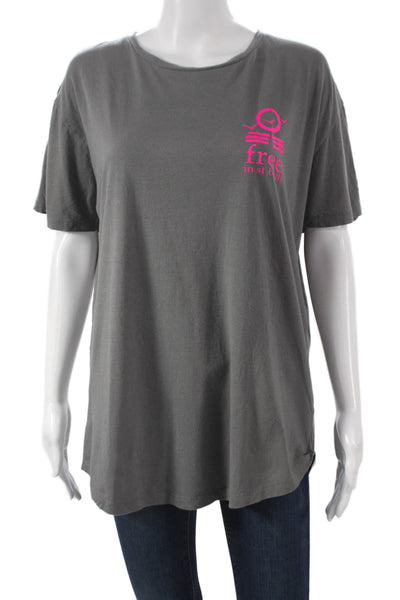 Free In St Barth Unisex Adults Gray Cotton Crew Neck T-Shirt Size L
